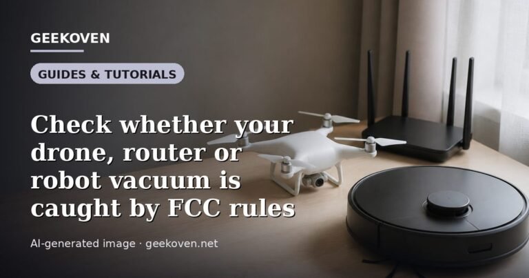 Illustration for the Guides & Tutorials article “Check whether your drone, router or robot vacuum is caught by FCC rules”: an AI-generated editorial illustration showing a scene illustrating the subject of the article, with the headline set over it. Illustrative only, not a photograph of a real event.