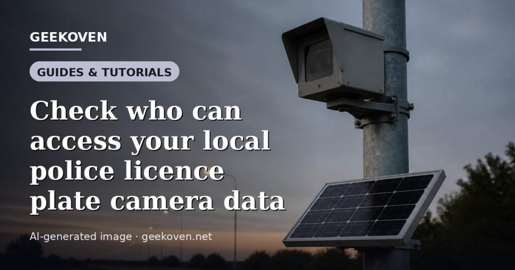 Illustration for the Guides & Tutorials article “Check who can access your local police licence plate camera data”: an AI-generated editorial illustration showing a scene illustrating the subject of the article, with the headline set over it. Illustrative only, not a photograph of a real event.