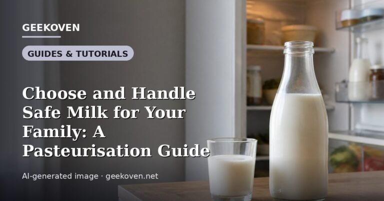 Illustration for the Guides & Tutorials article “Choose and Handle Safe Milk for Your Family: A Pasteurisation Guide”: an AI-generated editorial illustration showing a scene illustrating the subject of the article, with the headline set over it. Illustrative only, not a photograph of a real event.