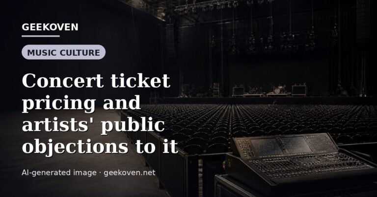 Illustration for the Music Culture article “Concert ticket pricing and artists' public objections to it”: an AI-generated editorial illustration showing a scene illustrating the subject of the article, with the headline set over it. Illustrative only, not a photograph of a real event.