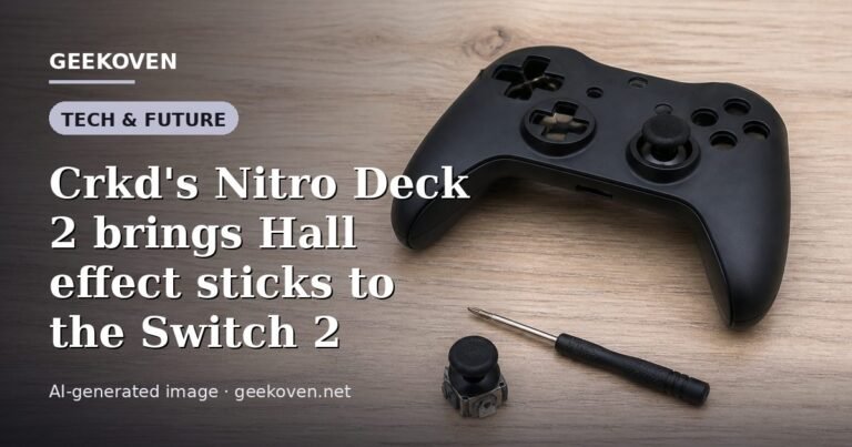Illustration for the Tech & Future article “Crkd's Nitro Deck 2 brings Hall effect sticks to the Switch 2”: an AI-generated editorial illustration showing a scene illustrating the subject of the article, with the headline set over it. Illustrative only, not a photograph of a real event.