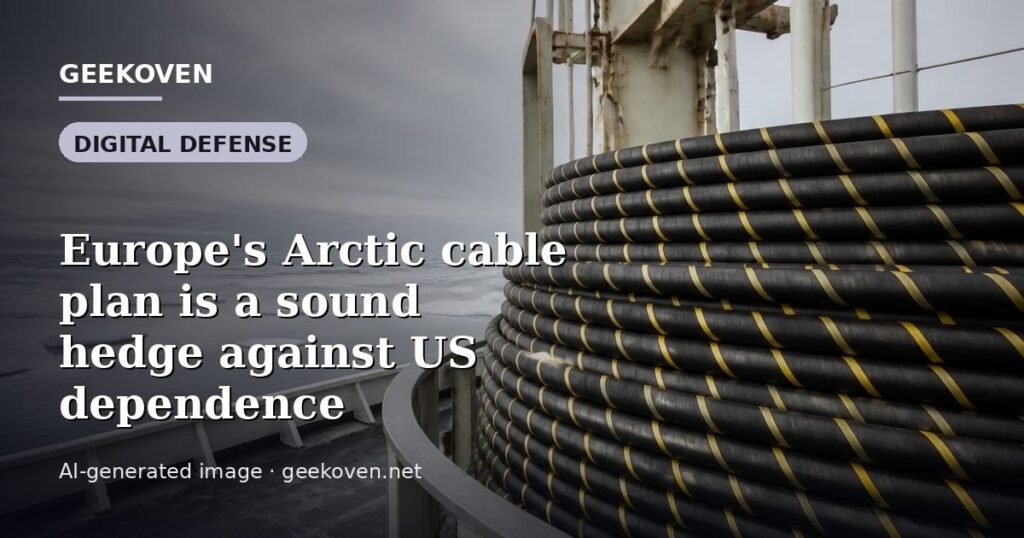 Illustration for the Digital Defense article “Europe's Arctic cable plan is a sound hedge against US dependence”: an AI-generated editorial illustration showing a scene illustrating the subject of the article, with the headline set over it. Illustrative only, not a photograph of a real event.