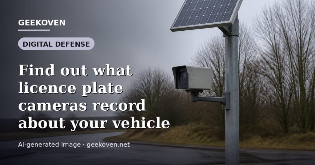 Illustration for the Digital Defense article “Find out what licence plate cameras record about your vehicle”: an AI-generated editorial illustration showing a scene illustrating the subject of the article, with the headline set over it. Illustrative only, not a photograph of a real event.