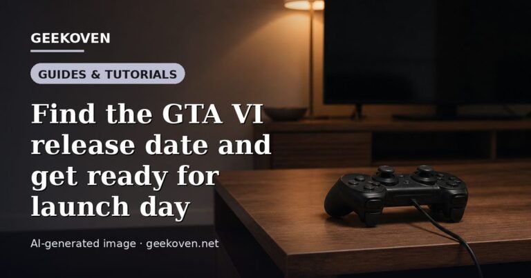 Illustration for the Guides & Tutorials article “Find the GTA VI release date and get ready for launch day”: an AI-generated editorial illustration showing a studio workspace seen from above, with a production timeline across the wall, with the headline set over it. Illustrative only, not a photograph of a real event.