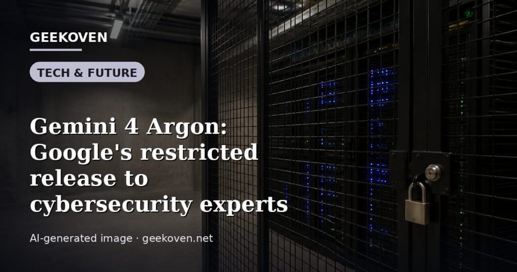Illustration for the Tech & Future article “Gemini 4 Argon: Google's restricted release to cybersecurity experts”: an AI-generated editorial illustration showing a scene illustrating the subject of the article, with the headline set over it. Illustrative only, not a photograph of a real event.