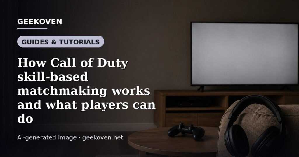 Illustration for the Guides & Tutorials article “How Call of Duty skill-based matchmaking works and what players can do”: an AI-generated editorial illustration showing a studio workspace seen from above, with a production timeline across the wall, with the headline set over it. Illustrative only, not a photograph of a real event.