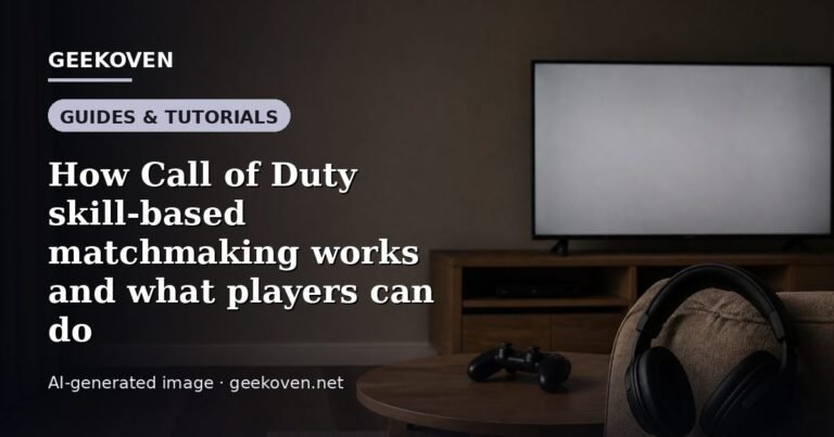 Illustration for the Guides & Tutorials article “How Call of Duty skill-based matchmaking works and what players can do”: an AI-generated editorial illustration showing a studio workspace seen from above, with a production timeline across the wall, with the headline set over it. Illustrative only, not a photograph of a real event.
