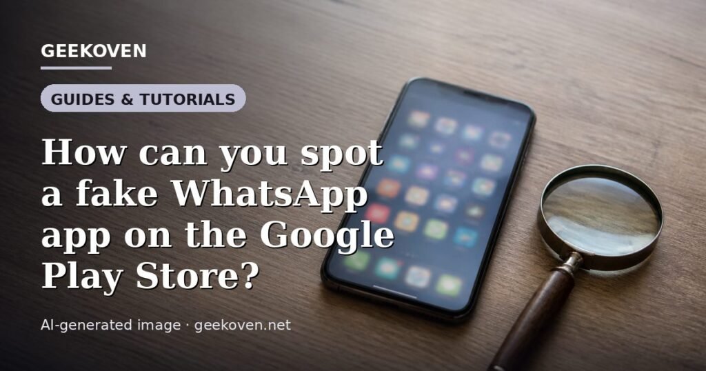 Illustration for the Guides & Tutorials article “How can you spot a fake WhatsApp app on the Google Play Store?”: an AI-generated editorial illustration showing a scene illustrating the subject of the article, with the headline set over it. Illustrative only, not a photograph of a real event.