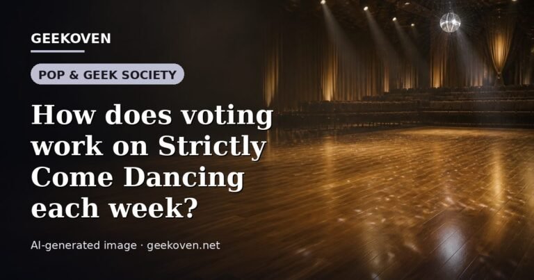 Illustration for the Pop & Geek Society article “How does voting work on Strictly Come Dancing each week?”: an AI-generated editorial illustration showing a scene illustrating the subject of the article, with the headline set over it. Illustrative only, not a photograph of a real event.