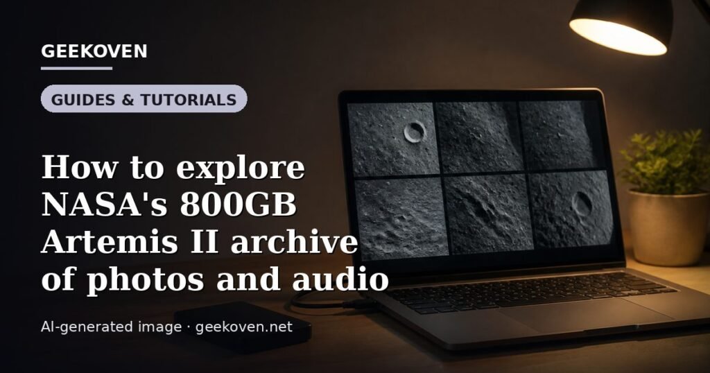 Illustration for the Guides & Tutorials article “How to explore NASA's 800GB Artemis II archive of photos and audio”: an AI-generated editorial illustration showing a scene illustrating the subject of the article, with the headline set over it. Illustrative only, not a photograph of a real event.