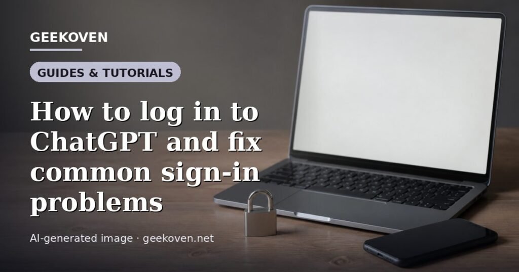 Illustration for the Guides & Tutorials article “How to log in to ChatGPT and fix common sign-in problems”: an AI-generated editorial illustration showing a scene illustrating the subject of the article, with the headline set over it. Illustrative only, not a photograph of a real event.