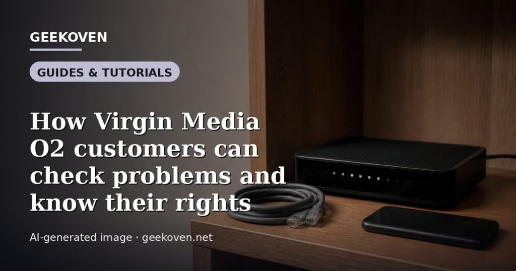 Illustration for the Guides & Tutorials article “How Virgin Media O2 customers can check problems and know their rights”: an AI-generated editorial illustration showing a scene illustrating the subject of the article, with the headline set over it. Illustrative only, not a photograph of a real event.