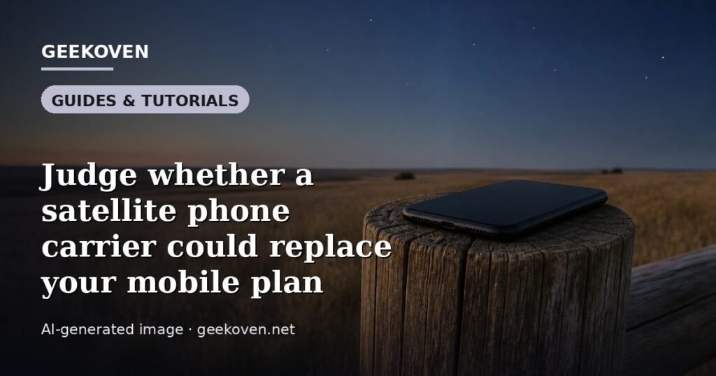Illustration for the Guides & Tutorials article “Judge whether a satellite phone carrier could replace your mobile plan”: an AI-generated editorial illustration showing a scene illustrating the subject of the article, with the headline set over it. Illustrative only, not a photograph of a real event.
