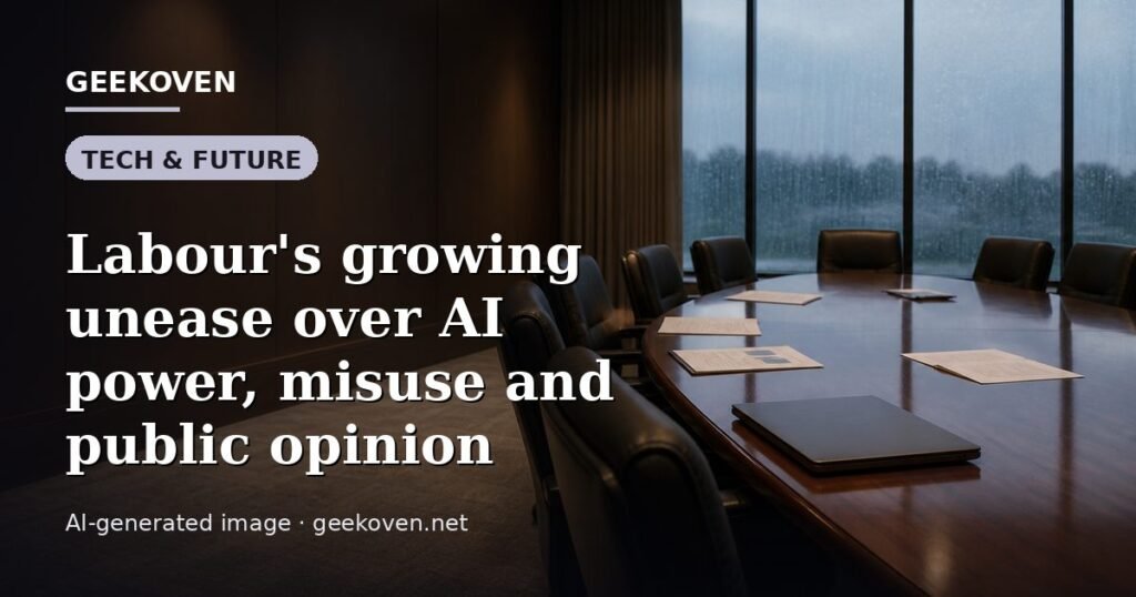 Illustration for the Tech & Future article “Labour's growing unease over AI power, misuse and public opinion”: an AI-generated editorial illustration showing a scene illustrating the subject of the article, with the headline set over it. Illustrative only, not a photograph of a real event.
