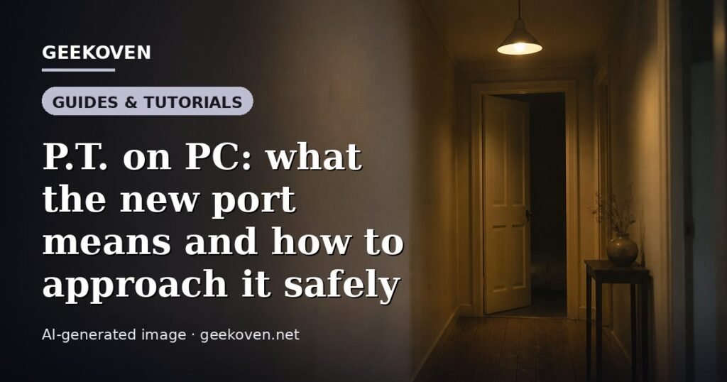 Illustration for the Guides & Tutorials article “P.T. on PC: what the new port means and how to approach it safely”: an AI-generated editorial illustration showing a scene illustrating the subject of the article, with the headline set over it. Illustrative only, not a photograph of a real event.