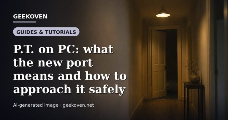 Illustration for the Guides & Tutorials article “P.T. on PC: what the new port means and how to approach it safely”: an AI-generated editorial illustration showing a scene illustrating the subject of the article, with the headline set over it. Illustrative only, not a photograph of a real event.
