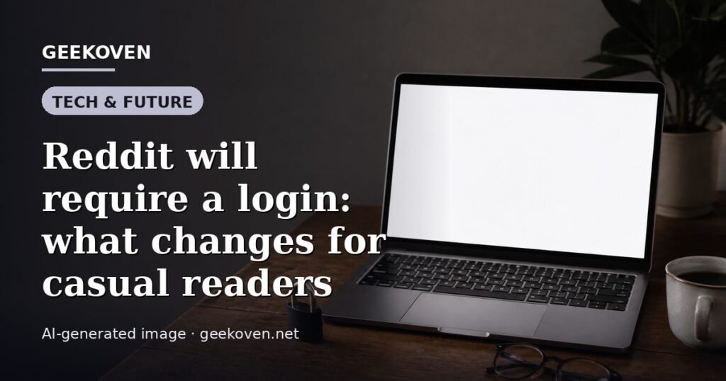 Illustration for the Tech & Future article “Reddit will require a login: what changes for casual readers”: an AI-generated editorial illustration showing a scene illustrating the subject of the article, with the headline set over it. Illustrative only, not a photograph of a real event.