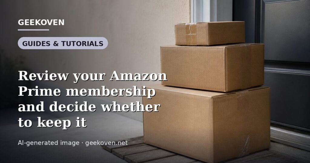 Illustration for the Guides & Tutorials article “Review your Amazon Prime membership and decide whether to keep it”: an AI-generated editorial illustration showing a stadium crowd seen from high above, lights arranged in coordinated patterns, with the headline set over it. Illustrative only, not a photograph of a real event.