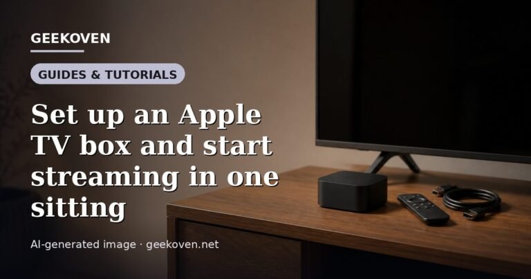 Illustration for the Guides & Tutorials article “Set up an Apple TV box and start streaming in one sitting”: an AI-generated editorial illustration showing a stadium crowd seen from high above, lights arranged in coordinated patterns, with the headline set over it. Illustrative only, not a photograph of a real event.