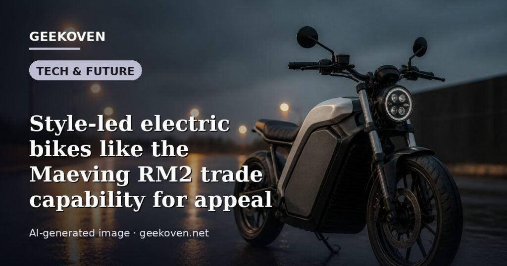 Illustration for the Tech & Future article “Style-led electric bikes like the Maeving RM2 trade capability for appeal”: an AI-generated editorial illustration showing a scene illustrating the subject of the article, with the headline set over it. Illustrative only, not a photograph of a real event.