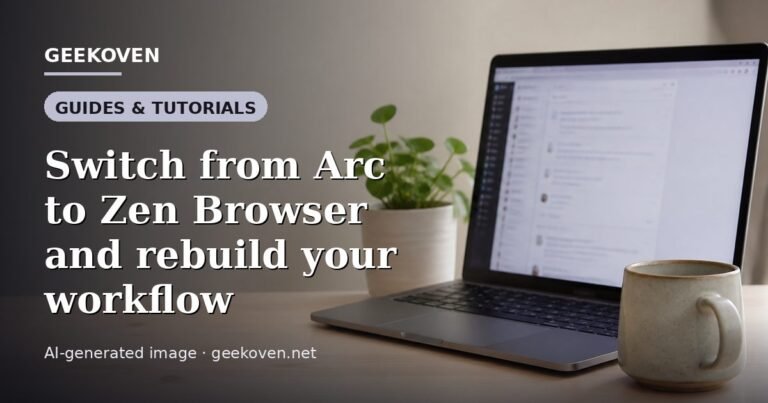 Illustration for the Guides & Tutorials article “Switch from Arc to Zen Browser and rebuild your workflow”: an AI-generated editorial illustration showing a scene illustrating the subject of the article, with the headline set over it. Illustrative only, not a photograph of a real event.