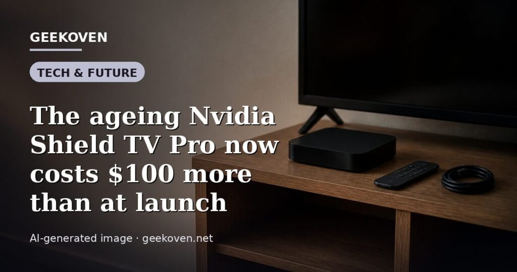 Illustration for the Tech & Future article “The ageing Nvidia Shield TV Pro now costs $100 more than at launch”: an AI-generated editorial illustration showing a stadium crowd seen from high above, lights arranged in coordinated patterns, with the headline set over it. Illustrative only, not a photograph of a real event.