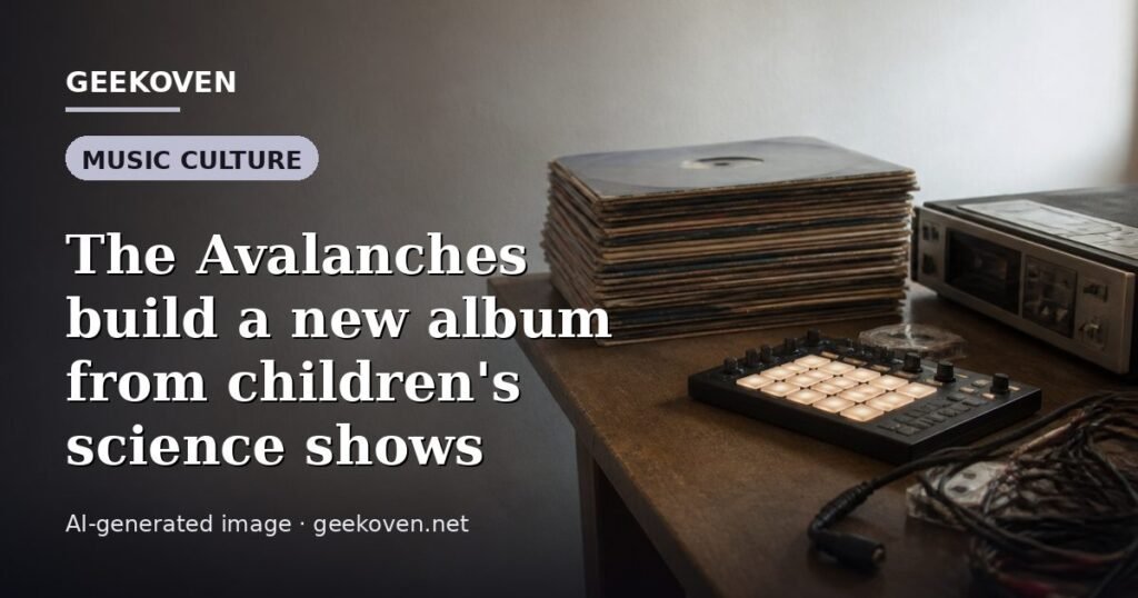 Illustration for the Music Culture article “The Avalanches build a new album from children's science shows”: an AI-generated editorial illustration showing a scene illustrating the subject of the article, with the headline set over it. Illustrative only, not a photograph of a real event.