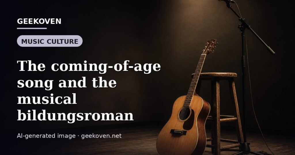 Illustration for the Music Culture article “The coming-of-age song and the musical bildungsroman”: an AI-generated editorial illustration showing a scene illustrating the subject of the article, with the headline set over it. Illustrative only, not a photograph of a real event.