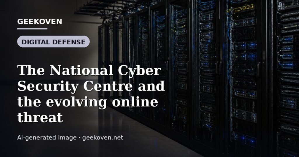 Illustration for the Digital Defense article “The National Cyber Security Centre and the evolving online threat”: an AI-generated editorial illustration showing a scene illustrating the subject of the article, with the headline set over it. Illustrative only, not a photograph of a real event.