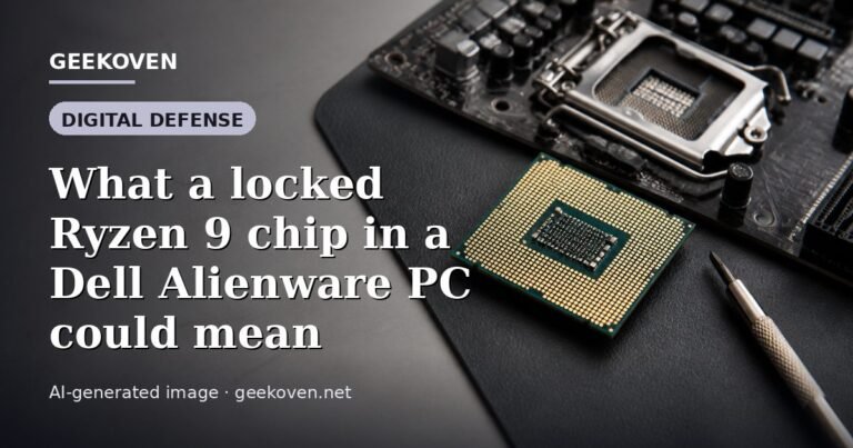 Illustration for the Digital Defense article “What a locked Ryzen 9 chip in a Dell Alienware PC could mean”: an AI-generated editorial illustration showing a scene illustrating the subject of the article, with the headline set over it. Illustrative only, not a photograph of a real event.