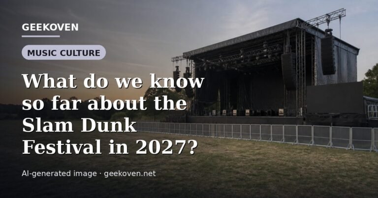 Illustration for the Music Culture article “What do we know so far about the Slam Dunk Festival in 2027?”: an AI-generated editorial illustration showing a scene illustrating the subject of the article, with the headline set over it. Illustrative only, not a photograph of a real event.
