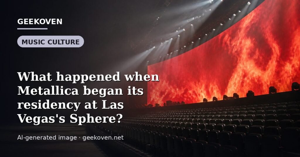 Illustration for the Music Culture article “What happened when Metallica began its residency at Las Vegas's Sphere?”: an AI-generated editorial illustration showing a scene illustrating the subject of the article, with the headline set over it. Illustrative only, not a photograph of a real event.