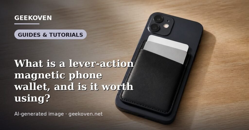 Illustration for the Guides & Tutorials article “What is a lever-action magnetic phone wallet, and is it worth using?”: an AI-generated editorial illustration showing a scene illustrating the subject of the article, with the headline set over it. Illustrative only, not a photograph of a real event.