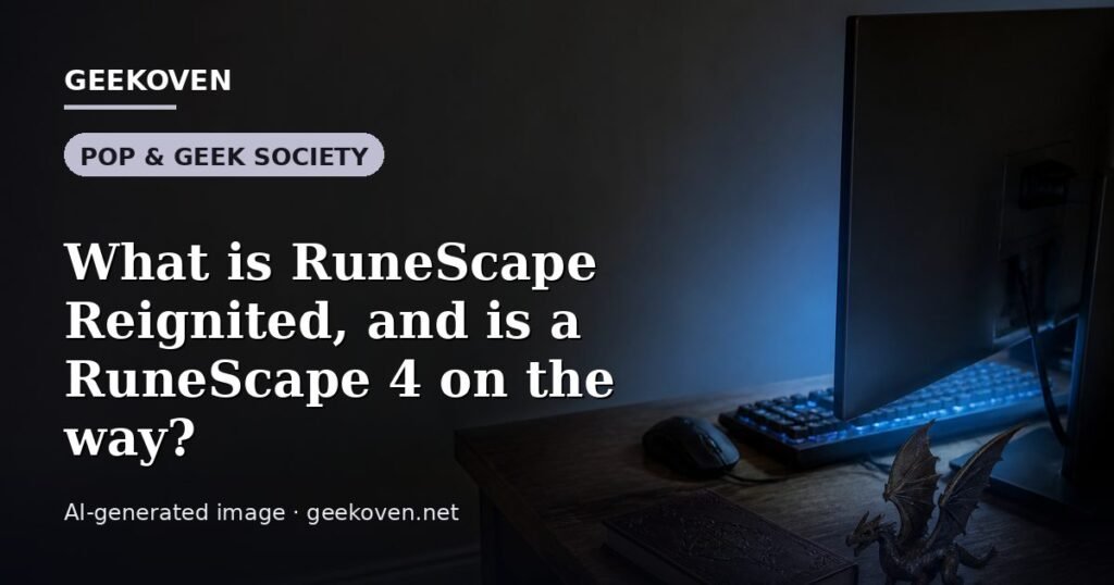 Illustration for the Pop & Geek Society article “What is RuneScape Reignited, and is a RuneScape 4 on the way?”: an AI-generated editorial illustration showing a scene illustrating the subject of the article, with the headline set over it. Illustrative only, not a photograph of a real event.