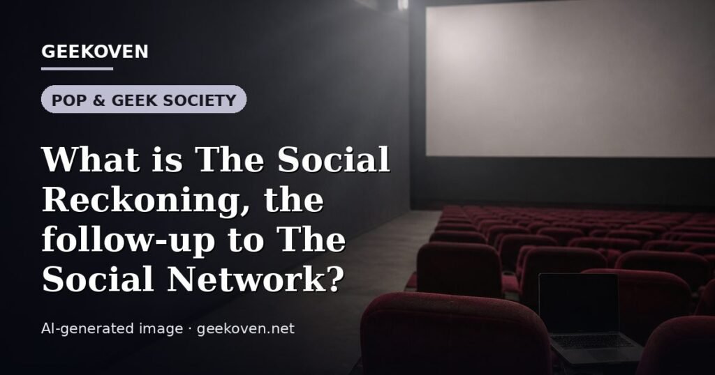 Illustration for the Pop & Geek Society article “What is The Social Reckoning, the follow-up to The Social Network?”: an AI-generated editorial illustration showing a scene illustrating the subject of the article, with the headline set over it. Illustrative only, not a photograph of a real event.