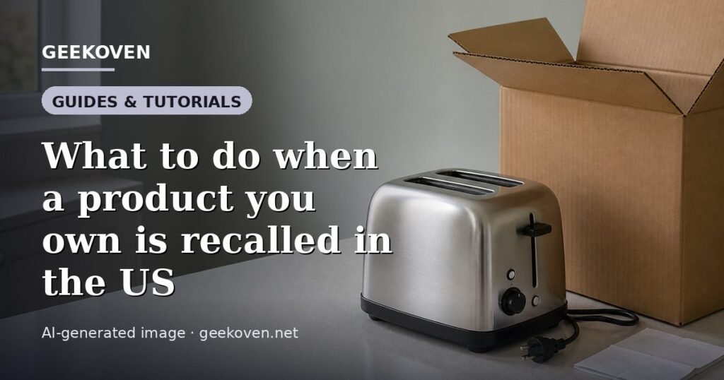 Illustration for the Guides & Tutorials article “What to do when a product you own is recalled in the US”: an AI-generated editorial illustration showing a scene illustrating the subject of the article, with the headline set over it. Illustrative only, not a photograph of a real event.