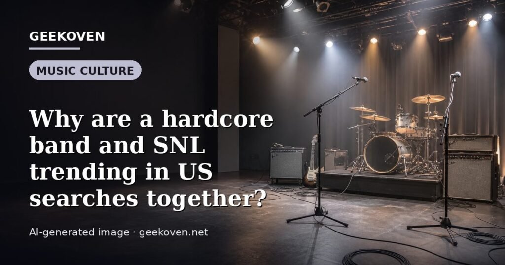 Illustration for the Music Culture article “Why are a hardcore band and SNL trending in US searches together?”: an AI-generated editorial illustration showing a scene illustrating the subject of the article, with the headline set over it. Illustrative only, not a photograph of a real event.