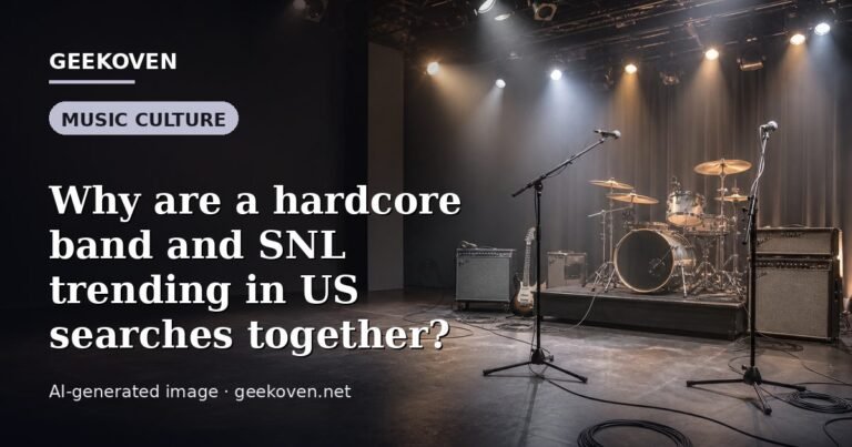 Illustration for the Music Culture article “Why are a hardcore band and SNL trending in US searches together?”: an AI-generated editorial illustration showing a scene illustrating the subject of the article, with the headline set over it. Illustrative only, not a photograph of a real event.
