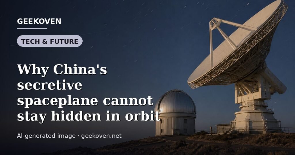 Illustration for the Tech & Future article “Why China's secretive spaceplane cannot stay hidden in orbit”: an AI-generated editorial illustration showing a scene illustrating the subject of the article, with the headline set over it. Illustrative only, not a photograph of a real event.