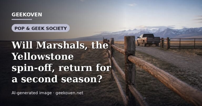 Illustration for the Pop & Geek Society article “Will Marshals, the Yellowstone spin-off, return for a second season?”: an AI-generated editorial illustration showing the layered rock terraces of the Martian surface with tracks curving up the slope, with the headline set over it. Illustrative only, not a photograph of a real event.